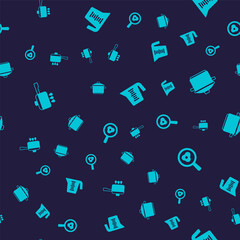 Set Cooking pot on fire, Measuring cup and Fried eggs frying pan on seamless pattern. Vector