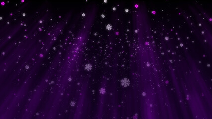 Abstract Miracle Dark Purple Shine Blurry Burst Light From The Top And Snowflakes Falling Down Background