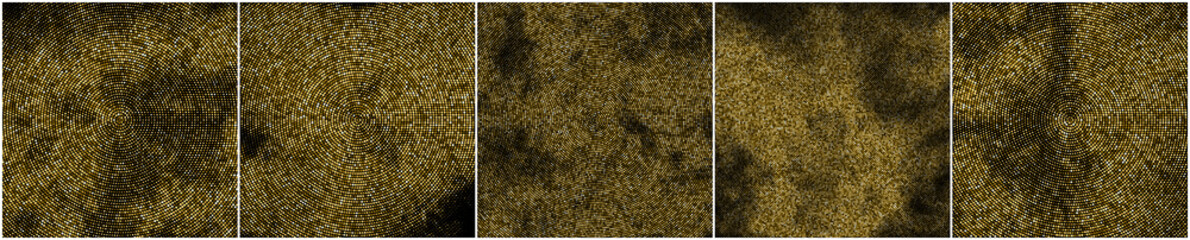 Fototapeta premium Set of Gold Glitter Halftone Dotted Backdrop. Abstract Circular Retro Pattern. Pop Art Style Background. Golden Explosion of Confetti. Digitally Generated Image. Vector Illustration, EPS 10. 