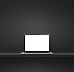 Laptop computer on black shelf. Square background