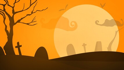 Halloween background with tree and full moon in Halloween day , illustration wallpaper