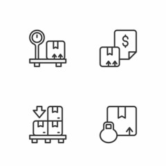 Set line Carton cardboard box, Cardboard boxes pallet, Scale with and Waybill icon. Vector
