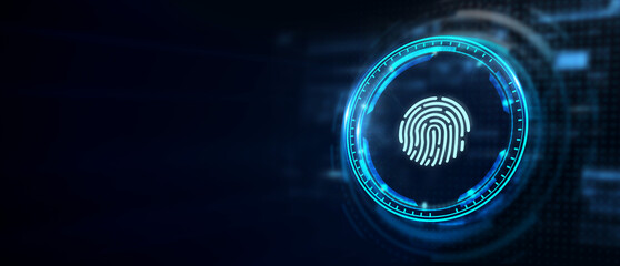 Fingerprint scan provides security.  Business, technology, internet and networking concept. 3d illustration