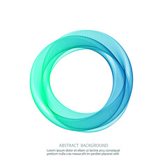 Wave of many blue colored lines circle ring. Abstract wavy stripes on white background