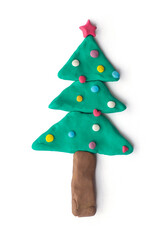 Mold colorful plasticine is a christmas tree isolated on a white background included clipping path.
