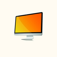 Colorful empty Computer monitor screen left side view flat design desktop art with reflection 