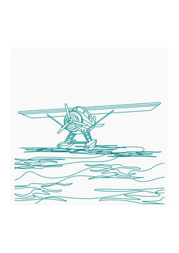 teal airplane over water clip art preview