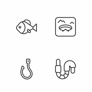 Set line Worm, Fishing hook, and Winter fishing icon. Vector