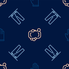 Set line Rubber gloves, Drying clothes and Bar of soap on seamless pattern. Vector