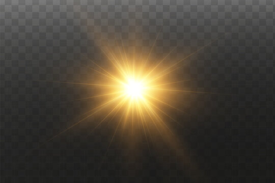 Shining golden stars. Light effects, glare, glitter, explosion, golden light. Vector illustration.