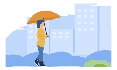 girl umbrella rain logo mascot template