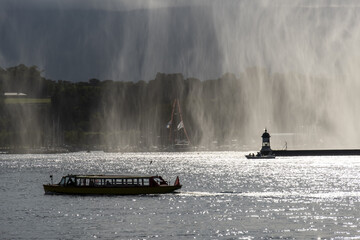 the water jet on Lake Geneva, Switzerland - obrazy, fototapety, plakaty