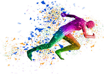 Fototapeta premium カラフルなしぶきを上げるスプリンターの3dイラスト