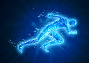 水しぶきを上げるスプリンターの3dイラスト