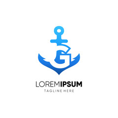Letter G Anchor Logo Design Vector Icon Graphic Emblem Illustration Background Template