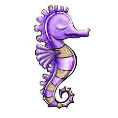 Glitter seahorse cartoon isolated illustration - obrazy, fototapety, plakaty