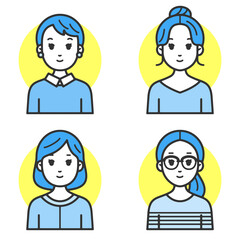 Web口コミ広告に使いやすいシンプルでフラットな線のキャラクターイラスト若い女性バリエーション