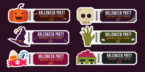 Printables happy halloween card ticket collection pack bundle with halloween elements (skull, web, pumpkin, zombie)