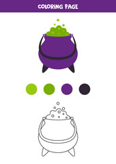 Color cute cartoon Halloween cauldron. Worksheet for kids.