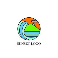 Fototapeta premium Sunset design logo vector. Summer beach logo template.