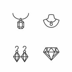 Set line Diamond, Earrings, Pendant necklace and Necklace mannequin icon. Vector