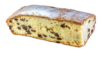 Homemade cupcake pie with raisins on a white background