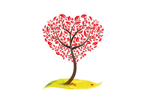 Tree heart shape fall season watercolor logo icon vector image