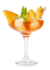 Glass of delicious melon cocktail isolated on white background