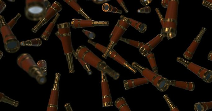 Golden Spy glass monocular falling slow motion - observation concept