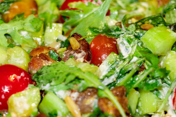 Bahrain Style Vegetable Salad. Selective Focus On Tomato