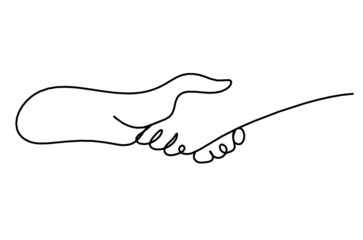 Abstract handshake as line drawing on white background. Vector