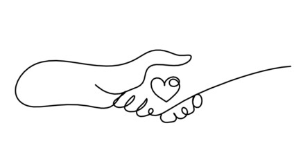 Abstract handshake as line drawing on white background. Vector