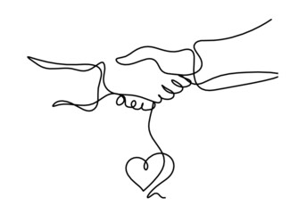 Abstract handshake as line drawing on white background. Vector