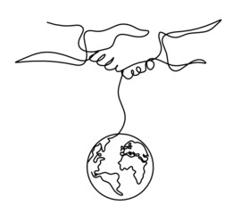 Abstract handshake as line drawing on white background. Vector