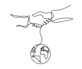 Abstract handshake as line drawing on white background. Vector