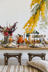 Beautiful table setting for Thanksgiving Day dinner at home