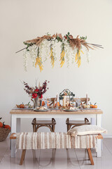 Beautiful table setting for Thanksgiving Day dinner at home