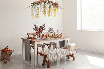 Beautiful table setting for Thanksgiving Day dinner at home