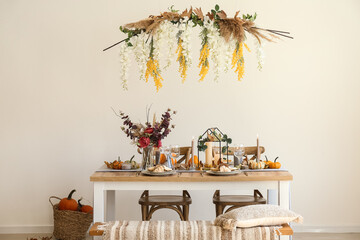 Beautiful table setting for Thanksgiving Day dinner at home