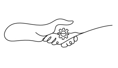 Abstract handshake as line drawing on white background. Vector