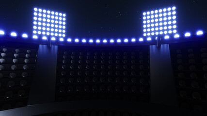 Sport stadium background, flashing lights . Glowing stadium lights