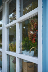 Rustic window in the Provence garden, vintage style