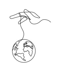 Abstract hand control as line drawing on white background