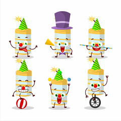 Cartoon character of yellow firecracker with various circus shows