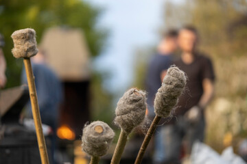 Event in rural backyard with craftsmen