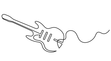 Abstract guitar as continuous lines drawing on white background. Vector