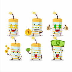 Yellow firecracker cartoon character with cute emoticon bring money