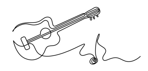 Fototapeta premium Abstract guitar as continuous lines drawing on white background. Vector