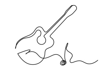 Abstract guitar as continuous lines drawing on white background. Vector