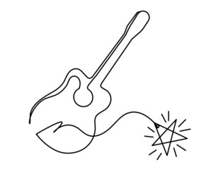Abstract guitar as continuous lines drawing on white background. Vector